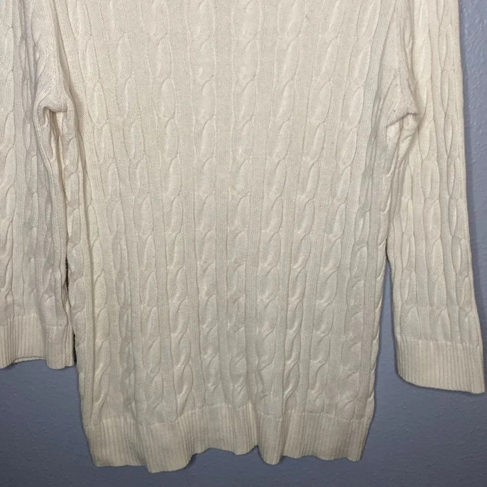 Loft Off White Crew Neck Cable Knit Sweater Size Large